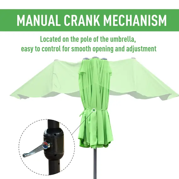 Buy 4.6M Sun Umbrella Canopy Double-sided Crank Sun Shade w/ Cross Base Green, 5 image