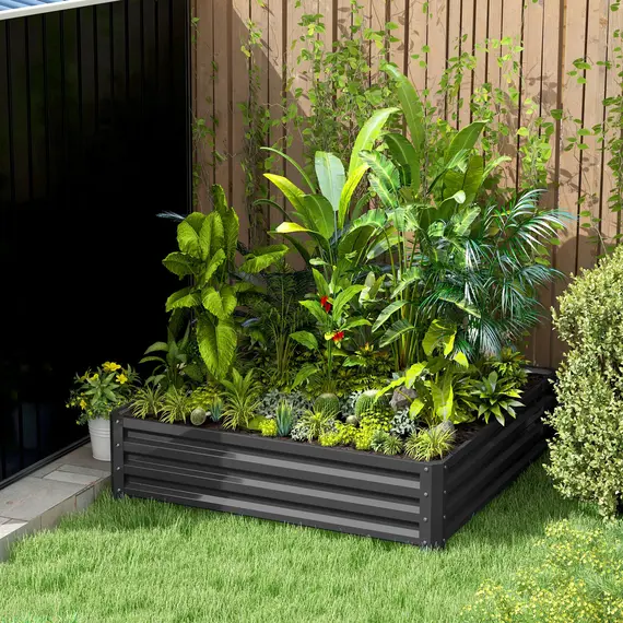 Buy 432L Square Raised Garden Bed Box Steel Frame for Vegetables, Flowers and Herbs, 120 x 120 x 30cm, Light Grey, 9 image