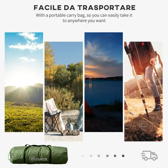 Buy 4-6 Man Camping Tent with Living Area and 2 Bedrooms, Hiking Sun Shelter, UV Protection Tunnel Tent, Dark Green, 7 image