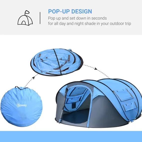 Buy 4-5 Person Pop-up Camping Tent Family Tent w/ 2 Mesh Windows & PVC Windows Portable Carry Bag for Outdoor Trip, Sky Blue, 4 image