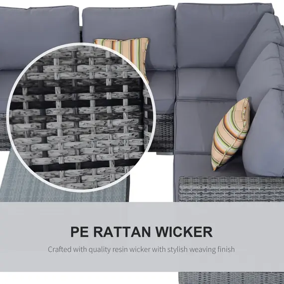 Buy 4 Pieces Rattan Garden Furniture Set, Wicker Outdoor Furniture Set with Corner Sofa Loveseat Coffee Table Cushions, Conservatory Furniture Set for Patio Balcony Poolside, Grey, 7 image