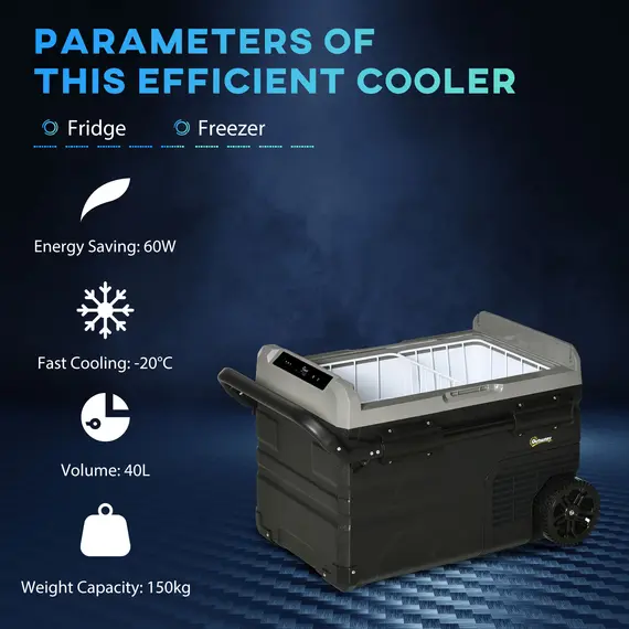 Buy 40L Car Refrigerator, Portable Compressor Cooler Box, Fridge Freezer w/ Inner LED Light, Foldable Handles, Cup Holders, 12/24V DC and 110-240V AC for Campervan RV Boat Travel Down to -20„ƒ, 4 image