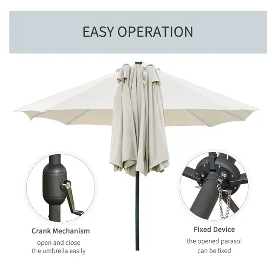 Buy 4.4m Double-Sided Sun Umbrella Patio Parasol LED Solar Lights Cream White, 6 image
