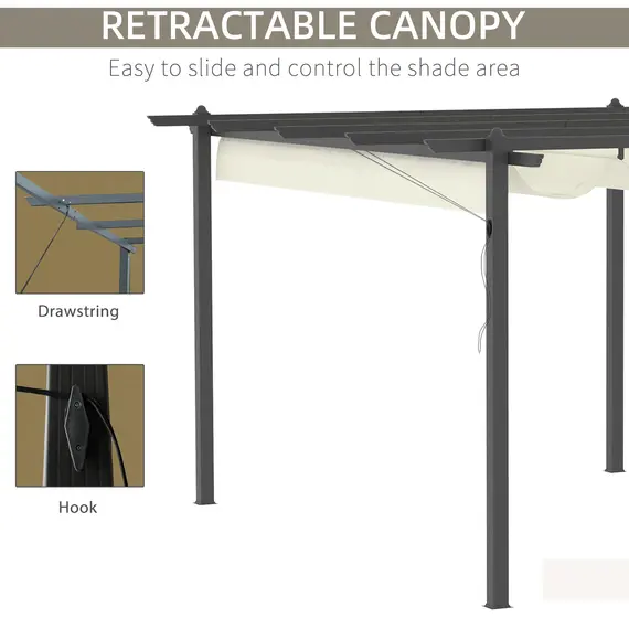 Buy 4 x 3(m) Aluminium Pergola with Retractable Roof, Garden Gazebo Canopy Shelter for Outdoor, Patio, Cream White, 5 image