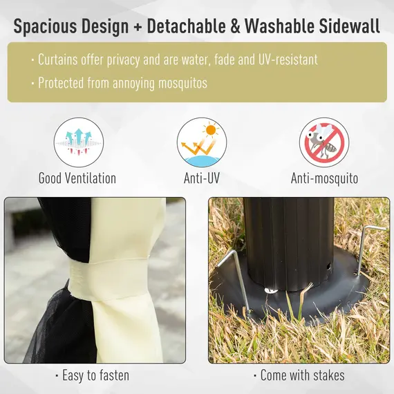 Buy 4 x 3 m Aluminum Garden Gazebo, Double Roof Outdoor Gazebo Canopy Shelter with Netting & Curtains for Garden, Lawn, Backyard and Deck, Cream, 6 image