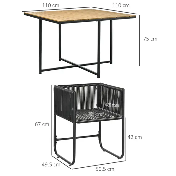 Buy 4 Seater Rattan Cube Garden Furniture Set, Rattan Dining Set with Cushions, Outdoor Dining Table and Chairs with Rectangular Wood Grain Plastic Top Table for Patio, Balcony, Black, 3 image