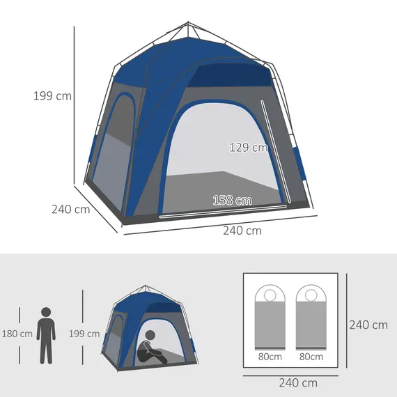 Buy 4 Person Automatic Camping Tent, Outdoor Pop Up Tent, Portable Backpacking Dome Shelter, Grey, 3 image