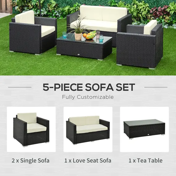 Buy 4-Seater Rattan Sofa Set Garden Rattan Furniture Wicker Steel Chair Seat Furniture Patio Rattan Garden Sofa Black, 5 image