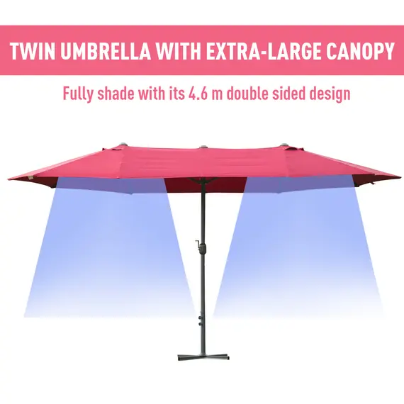 Buy 4.6M Sun Umbrella Canopy Double-sided Crank Sun Shade w/ Cross Base Wine Red, 4 image