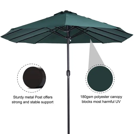 Buy 4.6m Garden Parasol Double-Sided Sun Umbrella Patio Market Shelter Canopy Shade Outdoor Green, 5 image