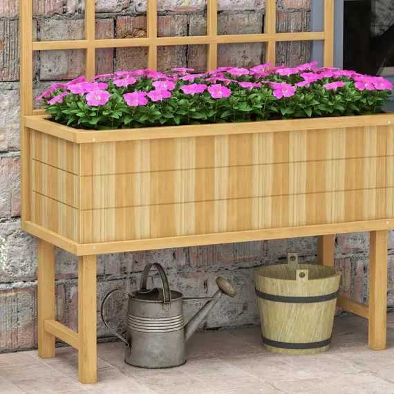 Buy 45 x 105cm Wooden Garden Planter, with Trellis - Natural, 9 image