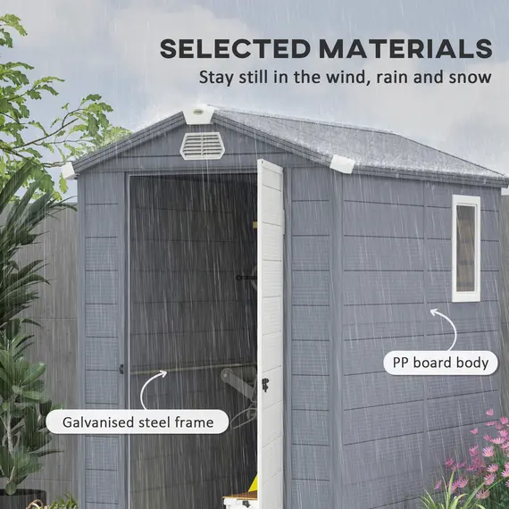Buy 4.4ft x 6.2ft Aluminium Frame and Plastic Wall Shed, with Foundation - Grey, 4 image