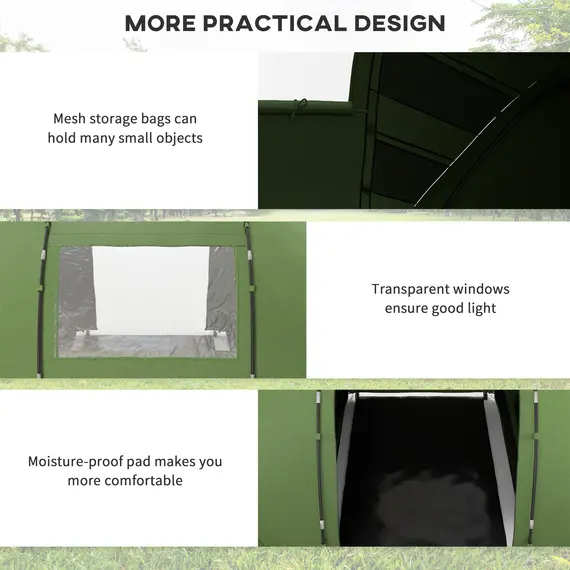 Buy 4-6 Man Camping Tent with Living Area and 2 Bedrooms, Hiking Sun Shelter, UV Protection Tunnel Tent, Dark Green, 6 image
