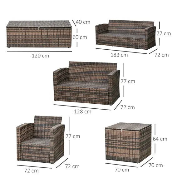 Buy 6 Pieces Rattan Garden Furniture Set, 7 Seater Wicker Outdoor Furniture Set with Storage Tea Table & Side Table, Sectional Garden Sofa Set with Cushions, Orange, 3 image