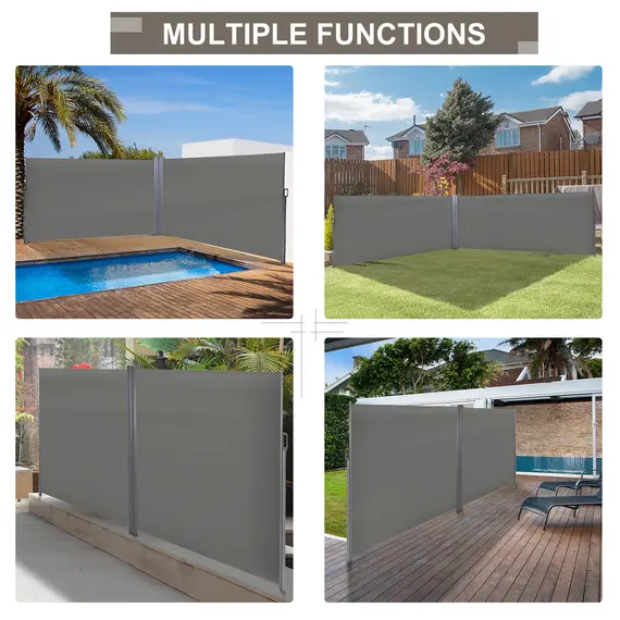 Buy 6 x 2m Retractable Sun Side Awning Screen Fence Patio Garden Wall Balcony Screening Panel Outdoor Blind Privacy Divider - Grey, 6 image