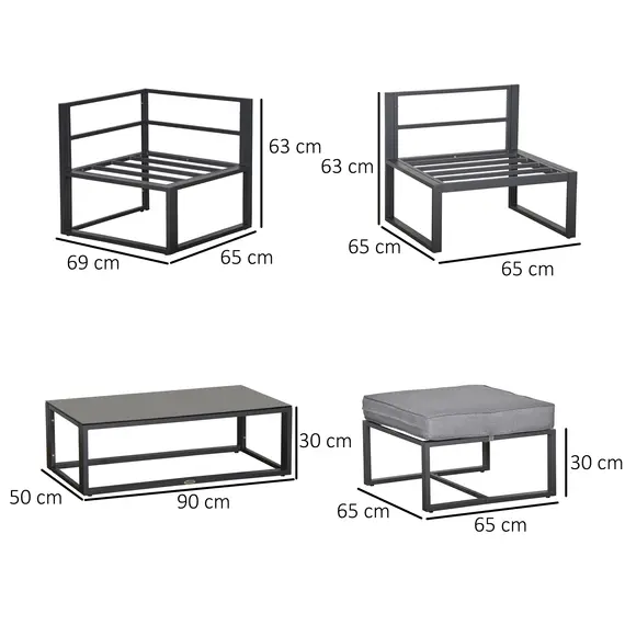 Buy 5 Pieces Outdoor Patio Furniture Set, Sofa Couch with Glass Coffee Table, Cushioned Chairs and Aluminum Tube, for Balcony Garden Backyard, Grey, 3 image