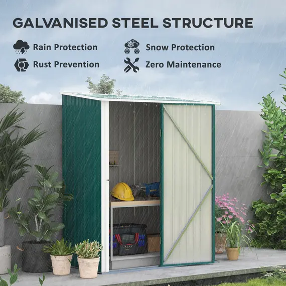 Buy 5.3 x 3.1ft Corrugated Steel Garden Shed - Green, 4 image