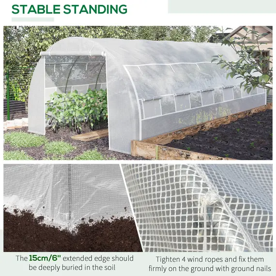 Buy 6 x 3 x 2 m Polytunnel Greenhouse with Roll-up Side Walls, Walk-in Grow House Tent with Steel Frame, Reinforced Cover, Zipped Door and 12 Mesh Windows for Garden, White, 6 image