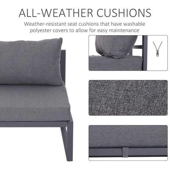 Buy 6 PCs Outdoor Indoor Sectional Sofa Set Thick Padded Cushions Aluminium Frame 5 Seaters 1 Coffee Table Footrest Grey, 5 image