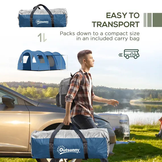 Buy 5-6 Man Camping Tent with 2 Room, Floor and Carry Bag - Blue, 8 image