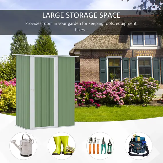 Buy 5ft x 3ft Metal Garden Storage Shed, Outdoor Tool Shed with Sloped Roof, Lockable Door for Tools, Equipment, Light Green, 7 image
