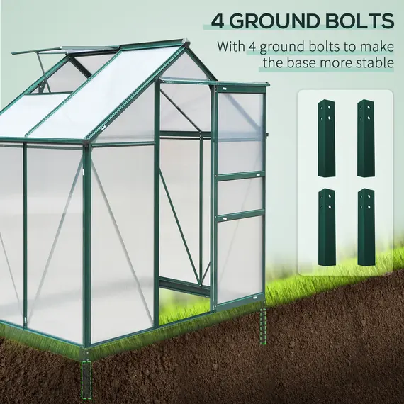 Buy 6 x 4ft Polycarbonate Greenhouse, Large Walk-In Green House with Slide Door and Window, Garden Plants Grow House with Aluminium Frame and Foundation, Dark Green, 6 image