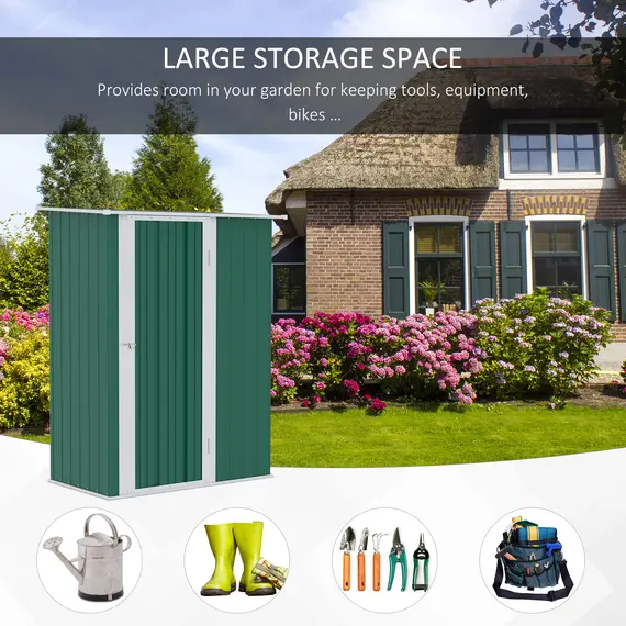 Buy 5ft x 3ft Metal Garden Storage Shed, Outdoor Tool Shed with Sloped Roof, Lockable Door for Tools, Equipment, Green, 7 image