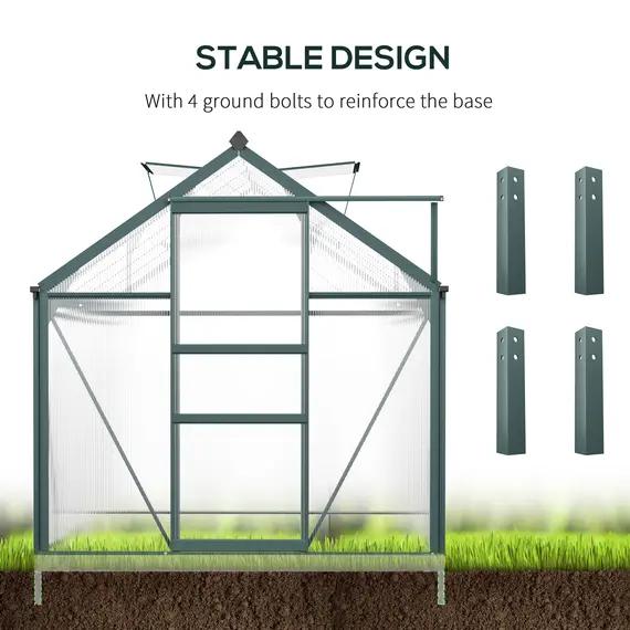 Buy 6 x 10ft Polycarbonate Greenhouse, Large Walk-In Green House with Slide Door and Window, Garden Plants Grow House with Aluminium Frame and Foundation, Dark Green, 6 image