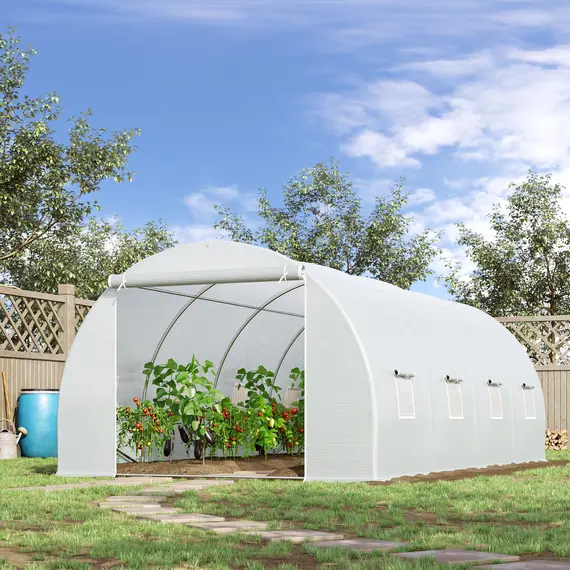 Buy 6 x 3 x 2 m Polytunnel Greenhouse, Walk in Polytunnel Tent with Metal Frame, Zippered Door and 8 Windows for Garden and Backyard, White, 2 image