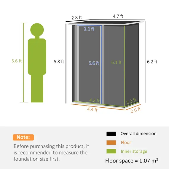 Buy 5ft x 3ft Metal Garden Storage Shed, Outdoor Tool Shed with Sloped Roof, Lockable Door for Tools, Equipment, Grey, 3 image