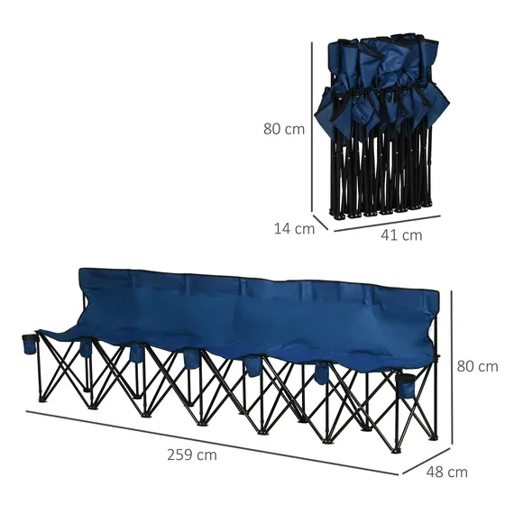 Buy 6 Seater Folding Camping Chair with Cup Holder & Carry Bag - Blue, 3 image