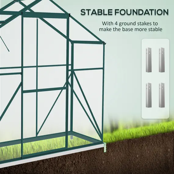 Buy 6 x 2.5ft Polycarbonate Greenhouse Walk-In Green House with Rain Gutter, Sliding Door, Window, Foundation, Green, 5 image