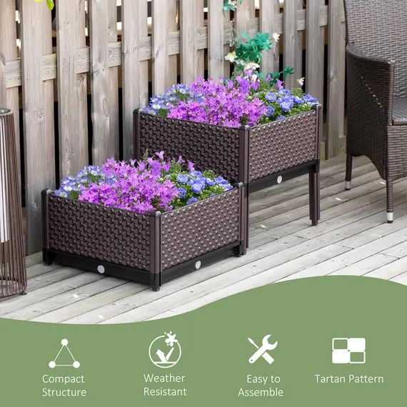 Buy 50cm x 50cm x 46.5cm Set of 2 41L Plastic Raised Garden Bed, Planter Box, Flower Vegetables Planting Container with Self-Watering Design and Drainage Holes for Patio Balcony, 6 image