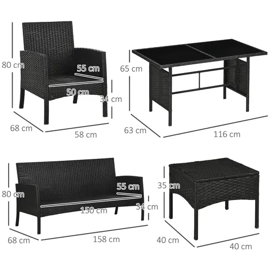Buy 5 Seater Rattan Garden Furniture Set, 2 Armchairs, 3-Seater Wicker Sofa, 2 Footstools and Glass Table, 6 Piece Patio Rattan furniture Sofa Sets with Cushions for Conservatory, White, 3 image