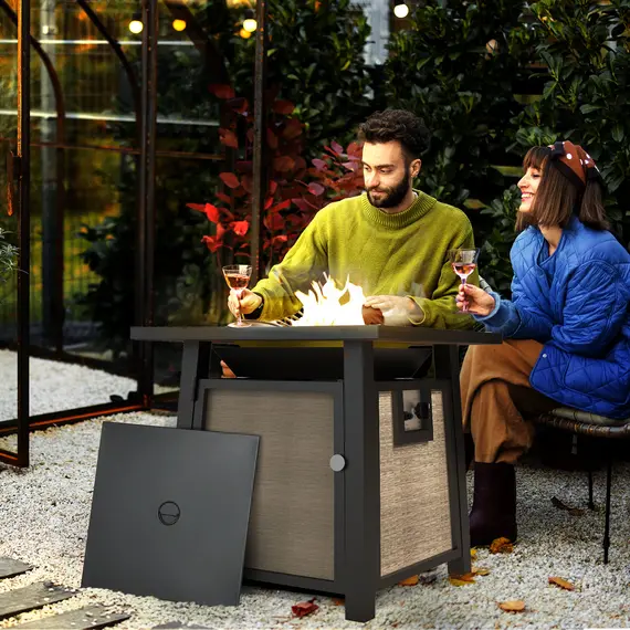 Buy 50,000 BTU Gas Fire Pit Table with Cover and Glass Beads, Brown, 2 image
