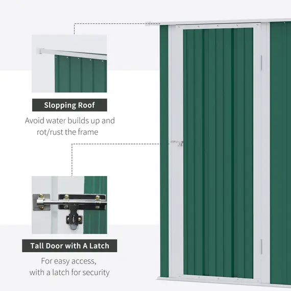 Buy 5ft x 3ft Metal Garden Storage Shed, Outdoor Tool Shed with Sloped Roof, Lockable Door for Tools, Equipment, Green, 5 image
