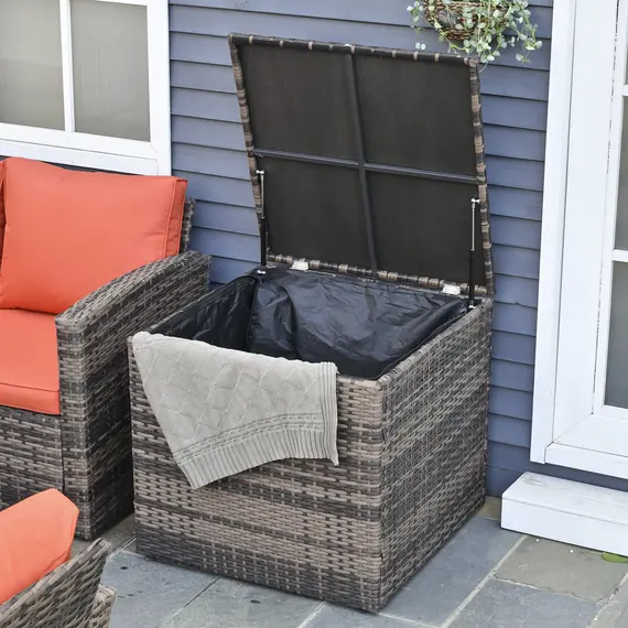 Buy 6 Pieces Rattan Garden Furniture Set, 7 Seater Wicker Outdoor Furniture Set with Storage Tea Table & Side Table, Sectional Garden Sofa Set with Cushions, Orange, 9 image