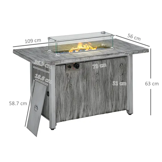Buy 50,000 BTU Gas Fire Pit Table with Cover and Glass Screen - Grey, 3 image