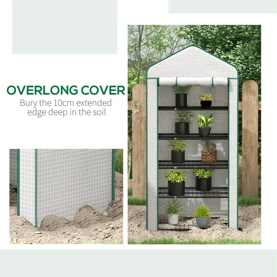 Buy 5 Tier Widened Mini Greenhouse with Reinforced PE Cover, Portable Indoor Outdoor Green House with Roll-up Door and Wire Shelves, 193H x 90W x 49Dcm, White, 8 image