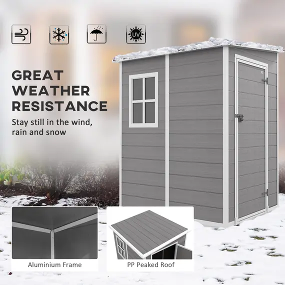 Buy 4'x5' Garden Storage Shed, Lean to Shed, Lockable Garden Shed with Window, Vent and Plastic Roof, Grey, 4 image