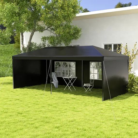 Buy 6 x 3 m Party Tent Gazebo Marquee Outdoor Patio Canopy Shelter with Windows and Side Panels Black, 2 image