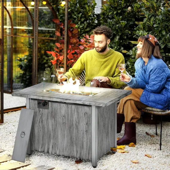 Buy 50,000 BTU Gas Fire Pit Table with Cover and Glass Screen - Grey, 2 image