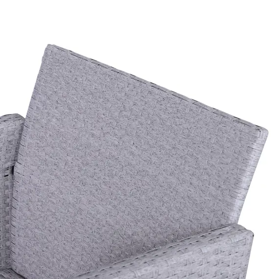 Buy 5 Pieces PE Rattan Garden Furniture Set with 10cm Thick Padded Cushions, Wicker Weave Outdoor Seating Chairs with 2 Armchairs, 2 Stools, Glass Top Table, Grey and White, 8 image
