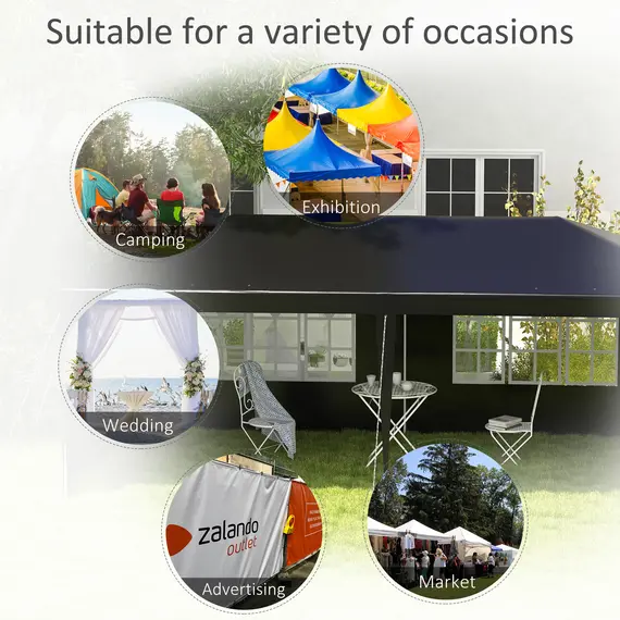 Buy 6 x 3 m Party Tent Gazebo Marquee Outdoor Patio Canopy Shelter with Windows and Side Panels Black, 7 image