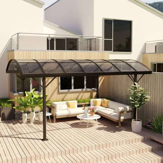 Buy 5 x 3(m) Hardtop Gazebo Aluminium Pavilion Carport Garden Shelter Pergola with Polycarbonate Roof, Brown, 2 image