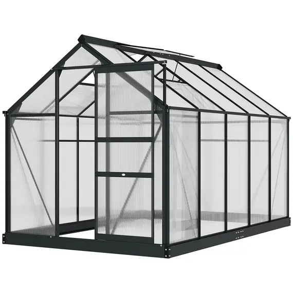 Buy 6 x 10ft Polycarbonate Greenhouse, Large Walk-In Green House with Slide Door and Window, Garden Plants Grow House with Aluminium Frame and Foundation, Grey, 9 image