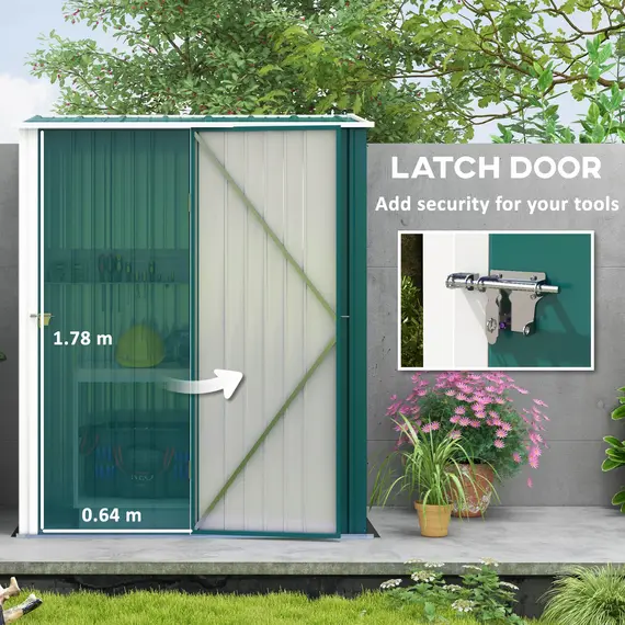 Buy 5.3 x 3.1ft Corrugated Steel Garden Shed - Green, 5 image