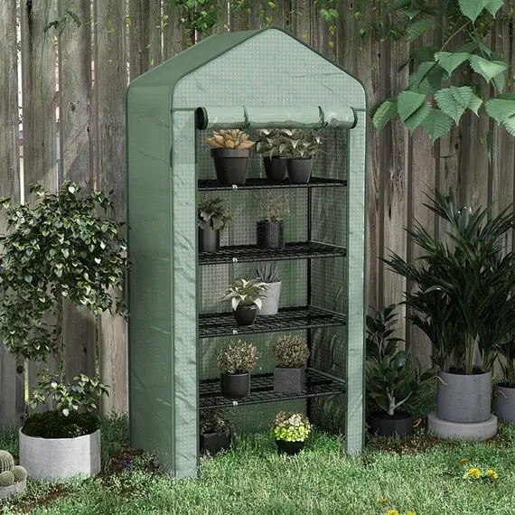 Buy 5 Tier Widened Mini Greenhouse with Reinforced PE Cover, Portable Indoor Outdoor Green House with Roll-up Door and Wire Shelves, 193H x 90W x 49Dcm, Green, 2 image