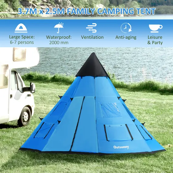 Buy 6 Men Tipi Tent with Carry Bag - Blue, 4 image