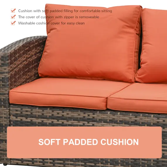 Buy 6 Pieces Rattan Garden Furniture Set, 7 Seater Wicker Outdoor Furniture Set with Storage Tea Table & Side Table, Sectional Garden Sofa Set with Cushions, Orange, 6 image